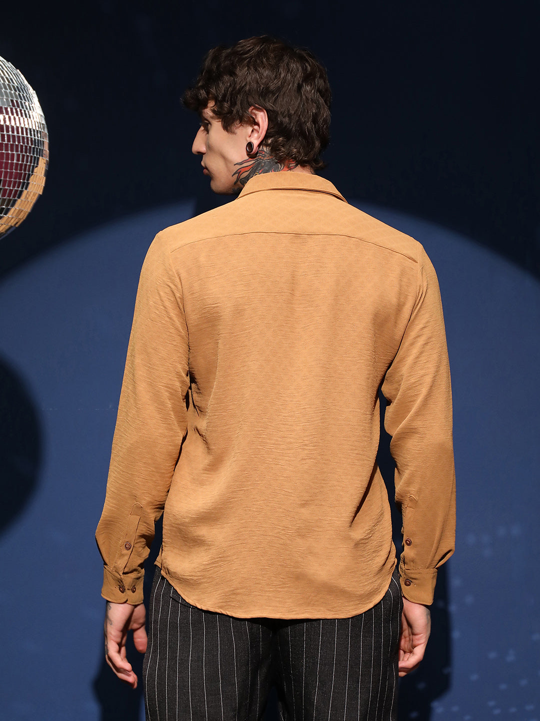 Men Sienna Brown Rhombus-Texture Shirt