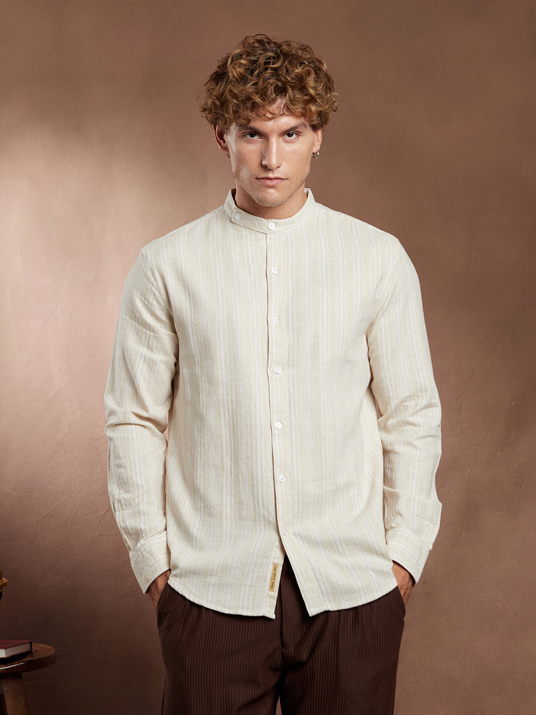 Men Cotton Blend Regular Stripes Shirt