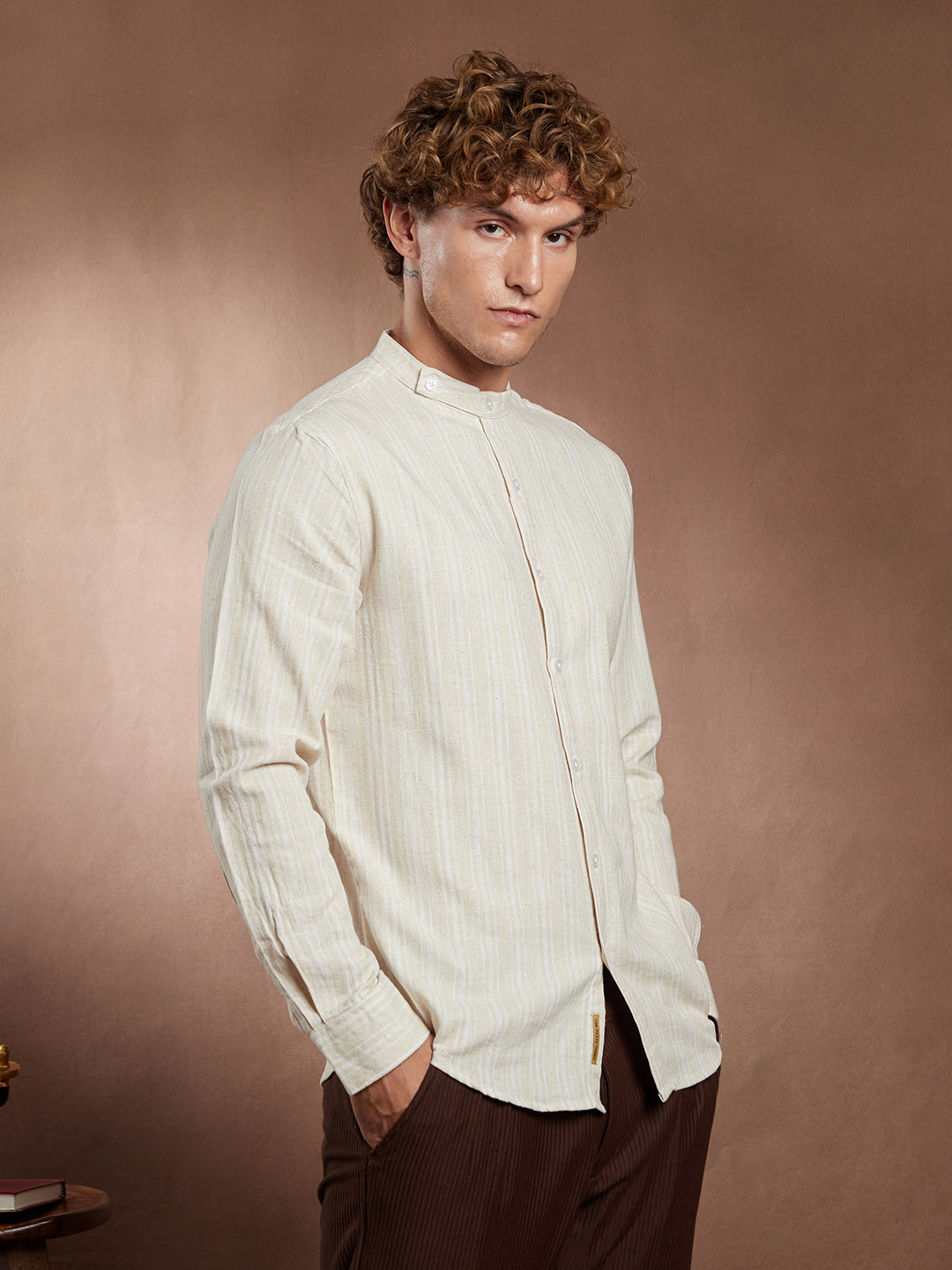 Men Cotton Blend Regular Stripes Shirt