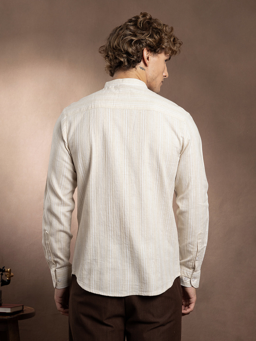 Men Cotton Blend Regular Stripes Shirt