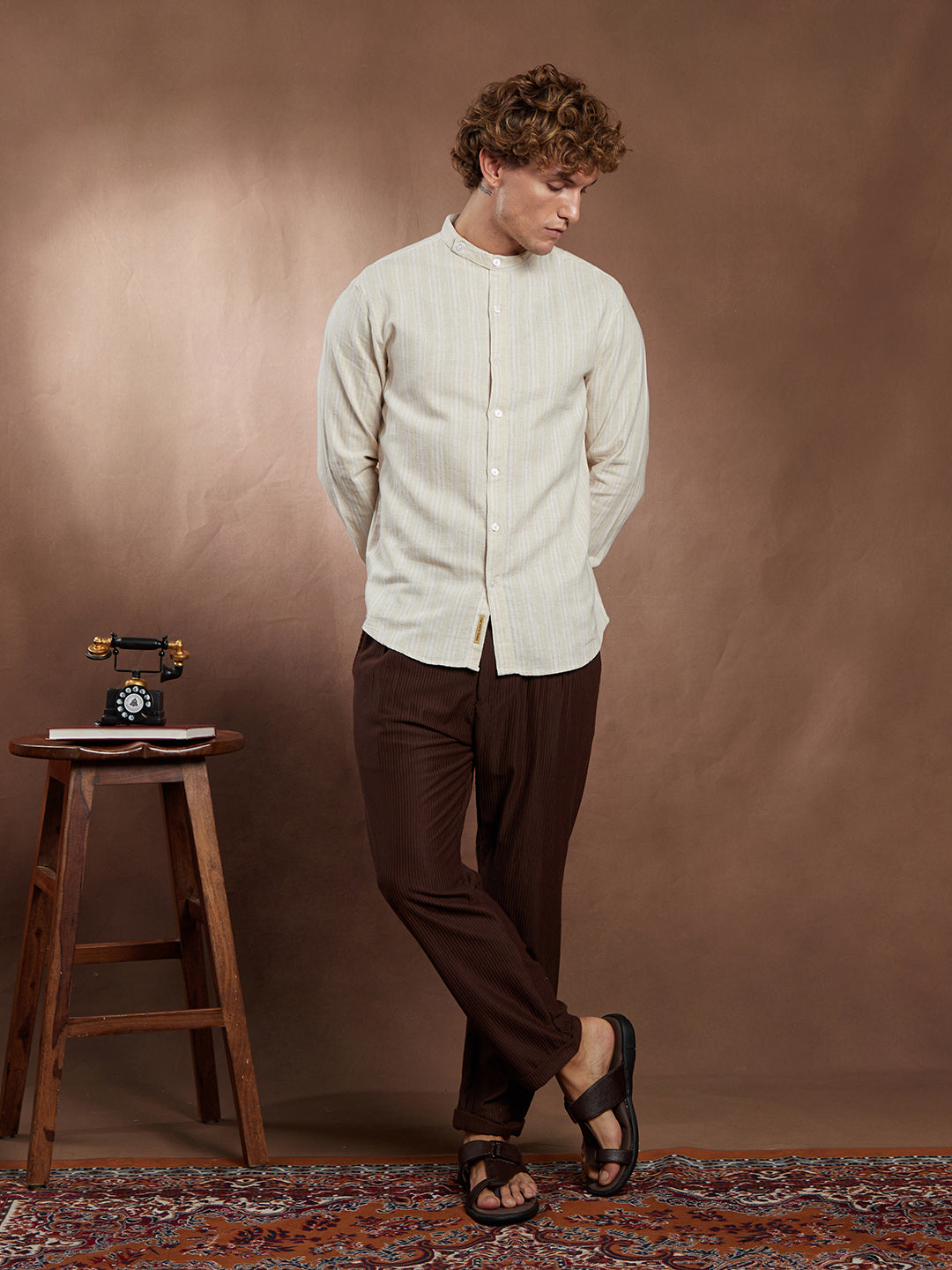 Men Cotton Blend Regular Stripes Shirt