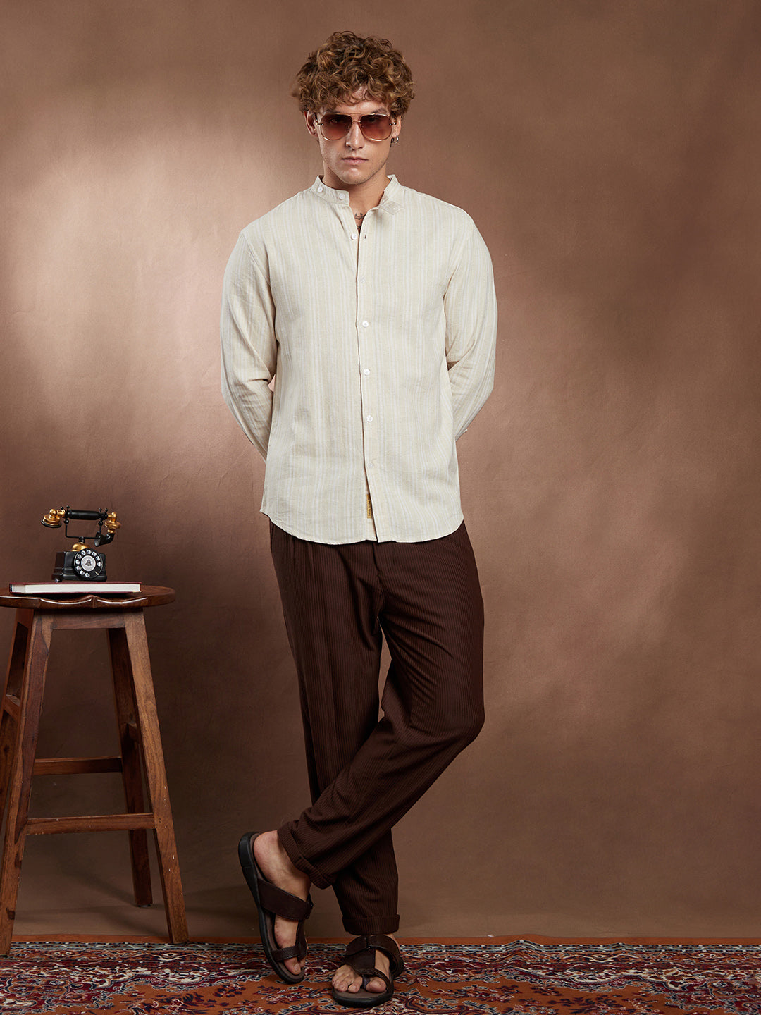 Men Cotton Blend Regular Stripes Shirt