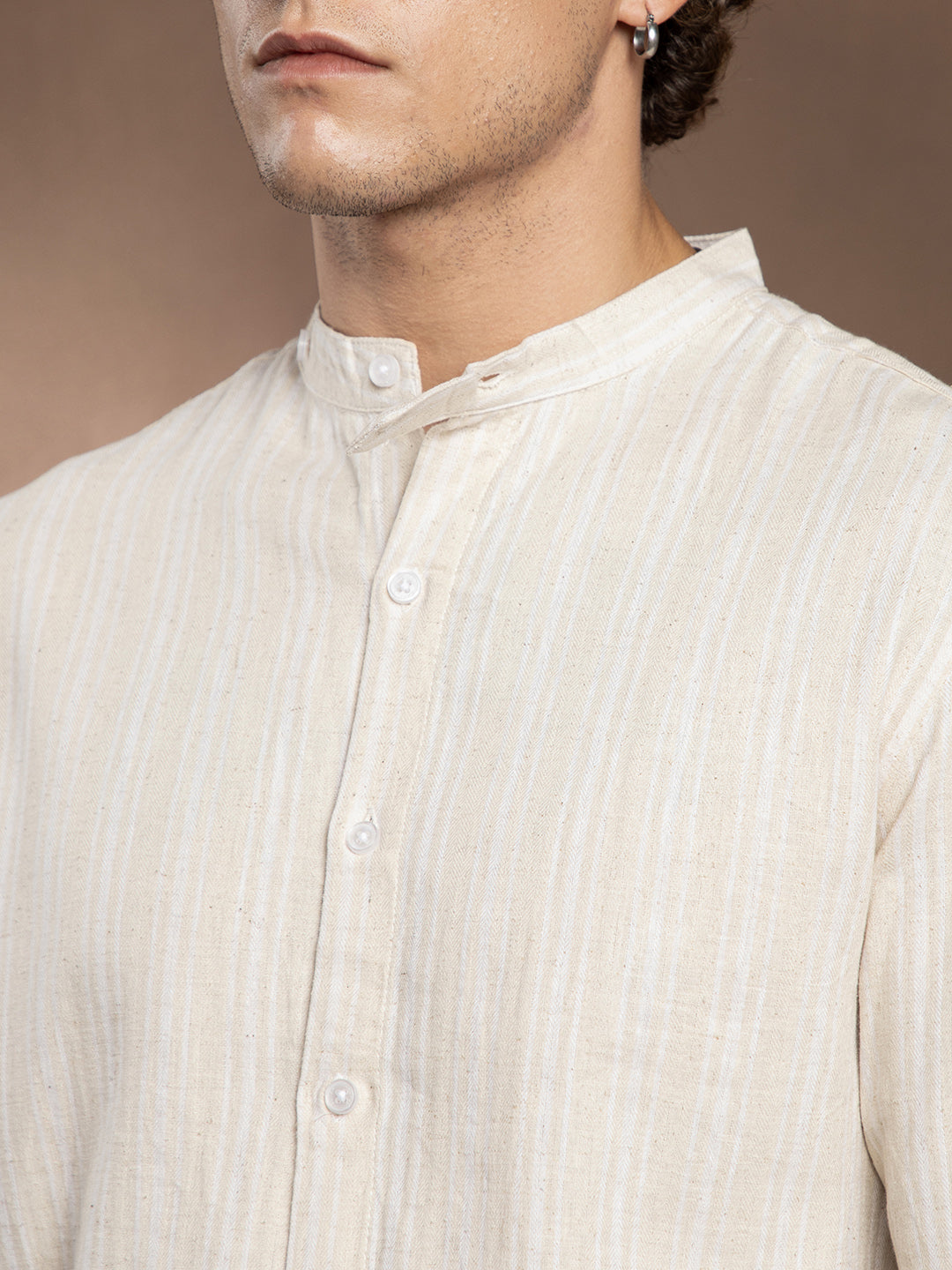 Men Cotton Blend Regular Stripes Shirt