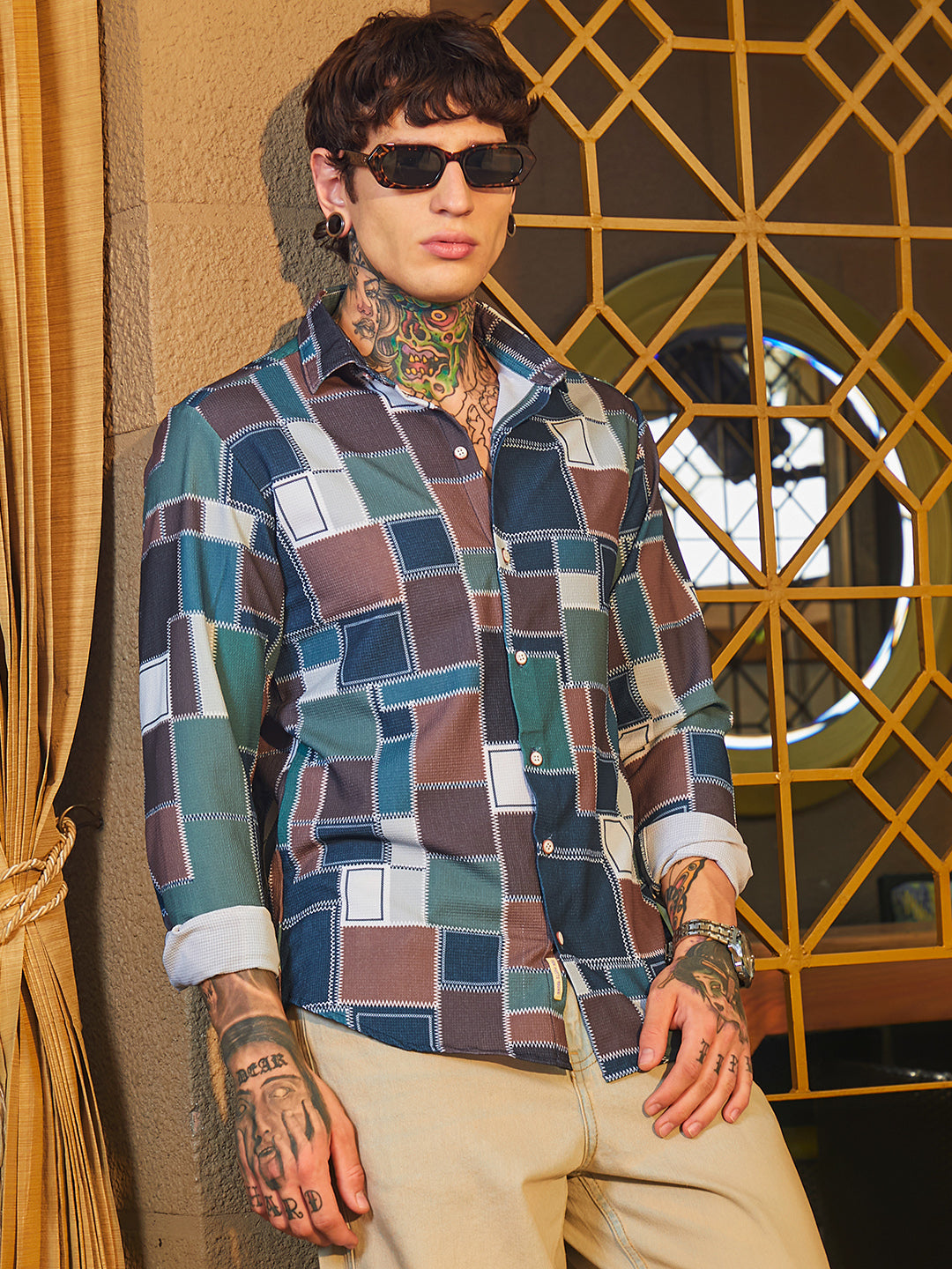 Men Cotton Blend Regular Printed Shirt