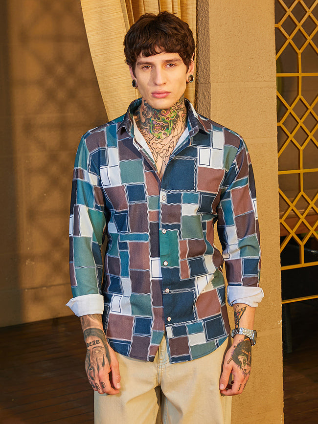 Men Cotton Blend Regular Printed Shirt