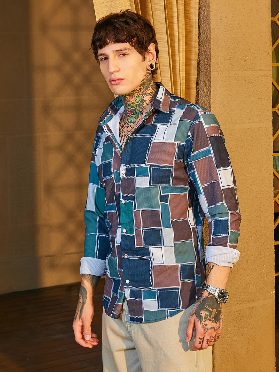 Men Cotton Blend Regular Printed Shirt