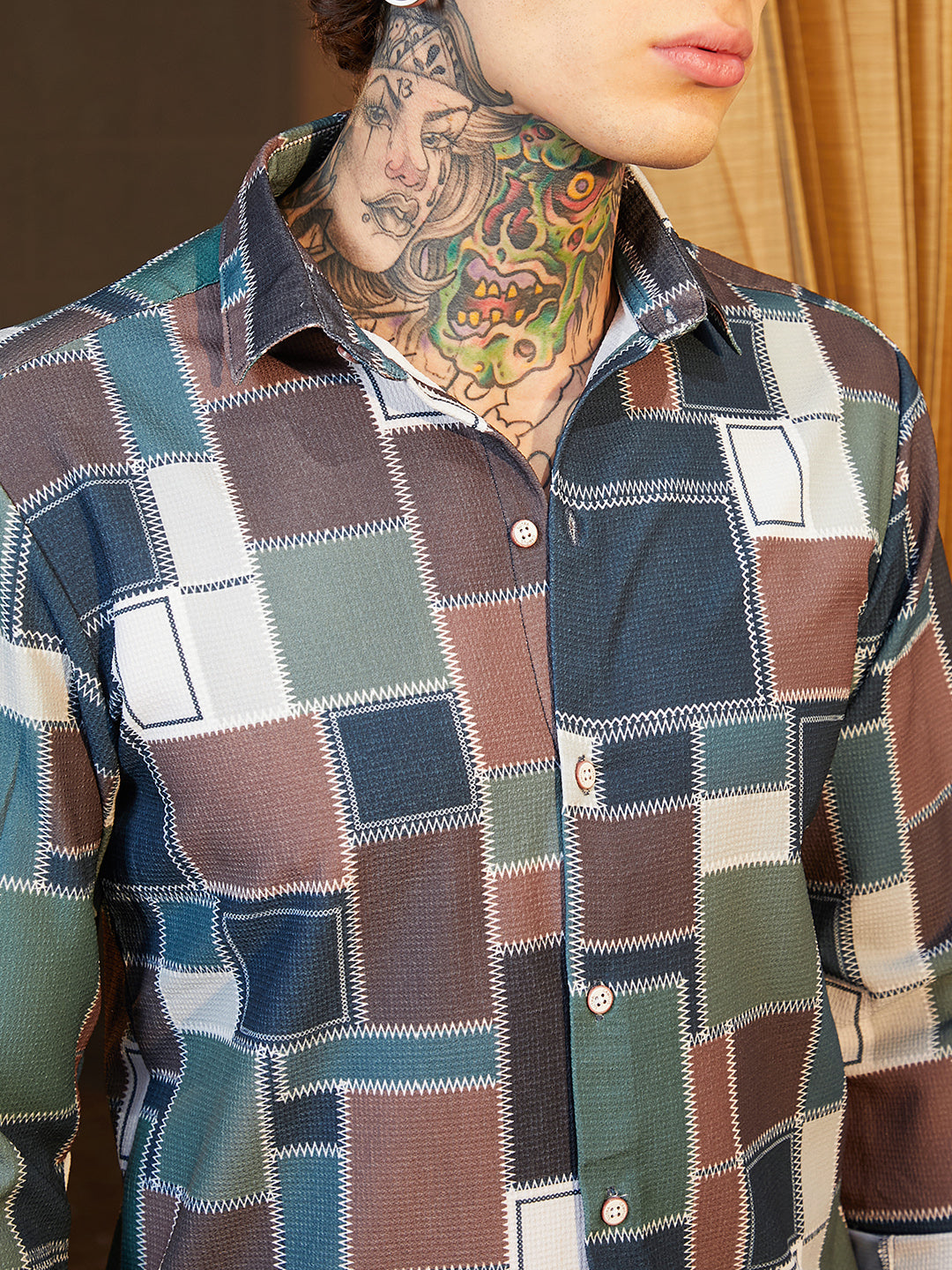 Men Cotton Blend Regular Printed Shirt