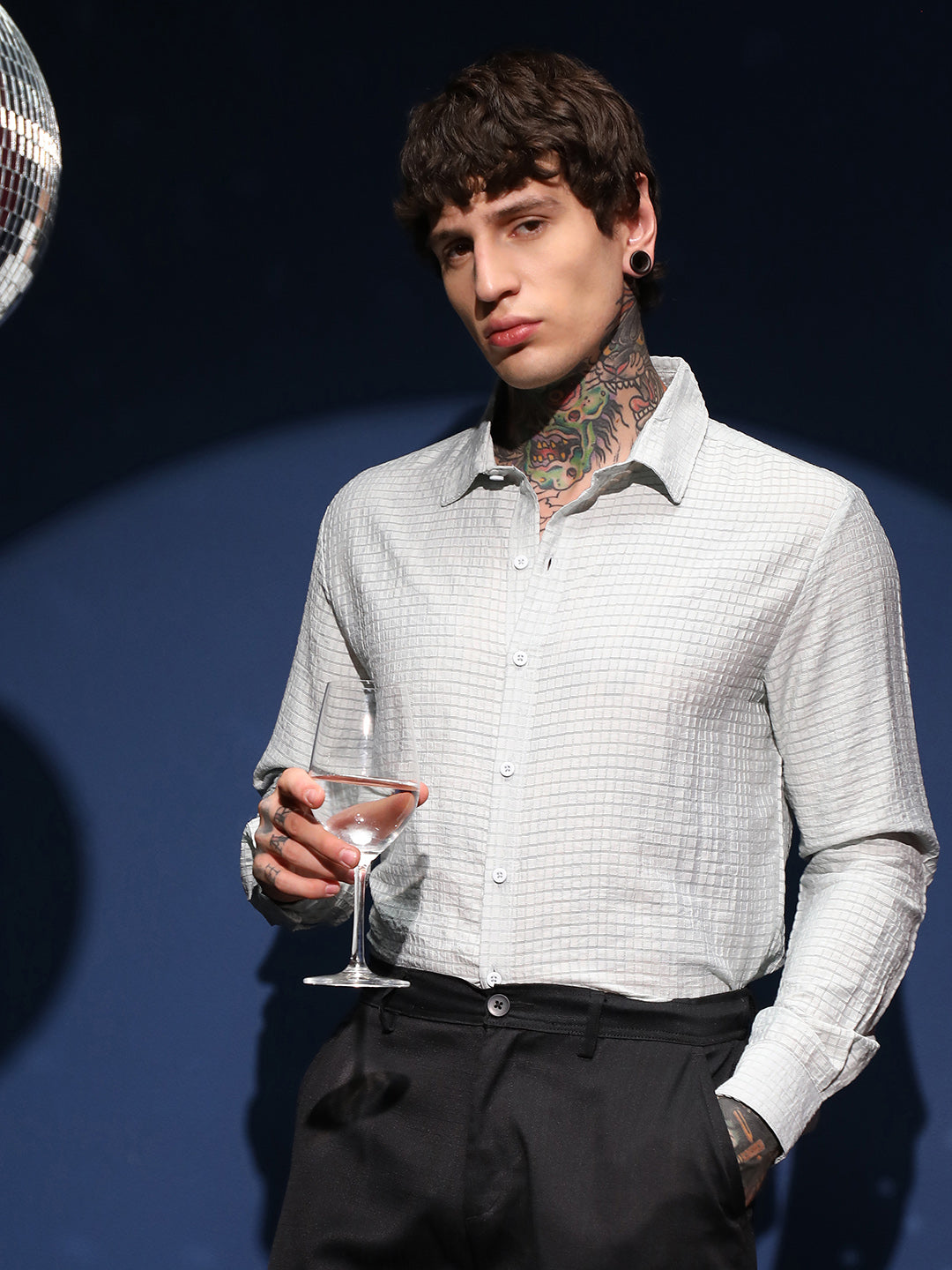 Men Light Mint Green Grid-Tactura Shirt