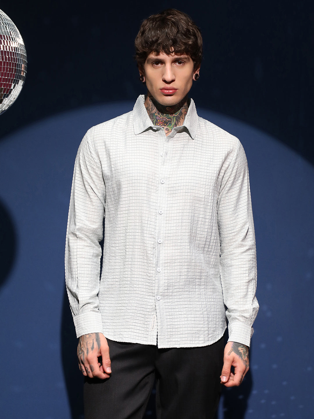 Men Light Mint Green Grid-Tactura Shirt