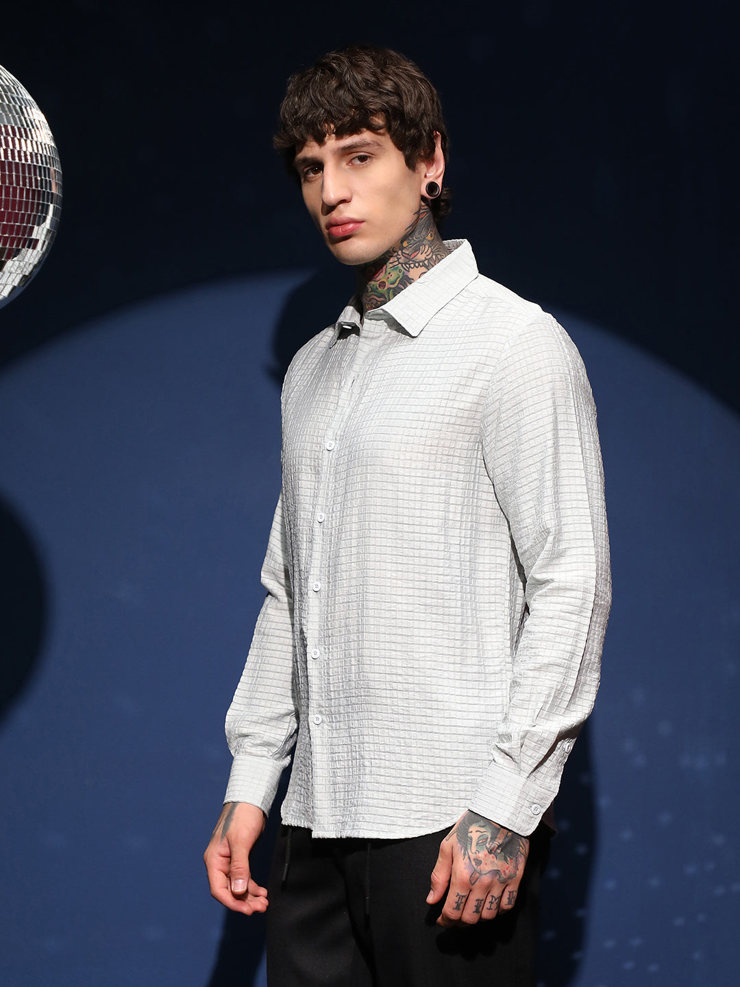 Men Light Mint Green Grid-Tactura Shirt