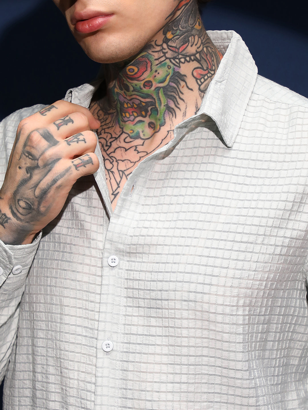 Men Light Mint Green Grid-Tactura Shirt