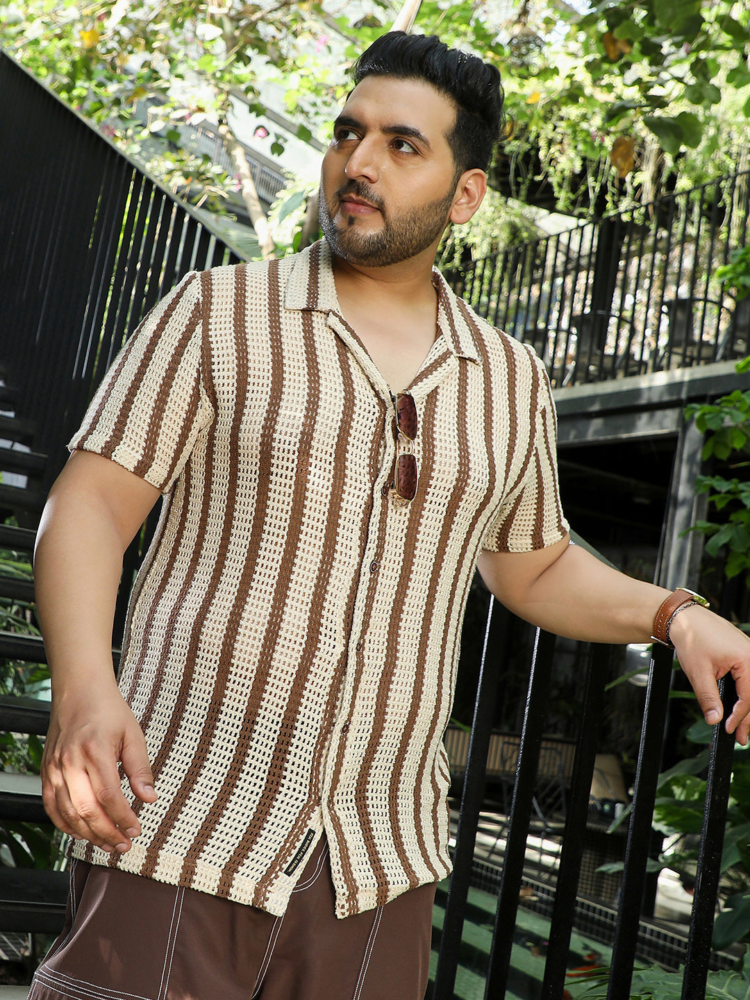 Men Off White Striped Shirt