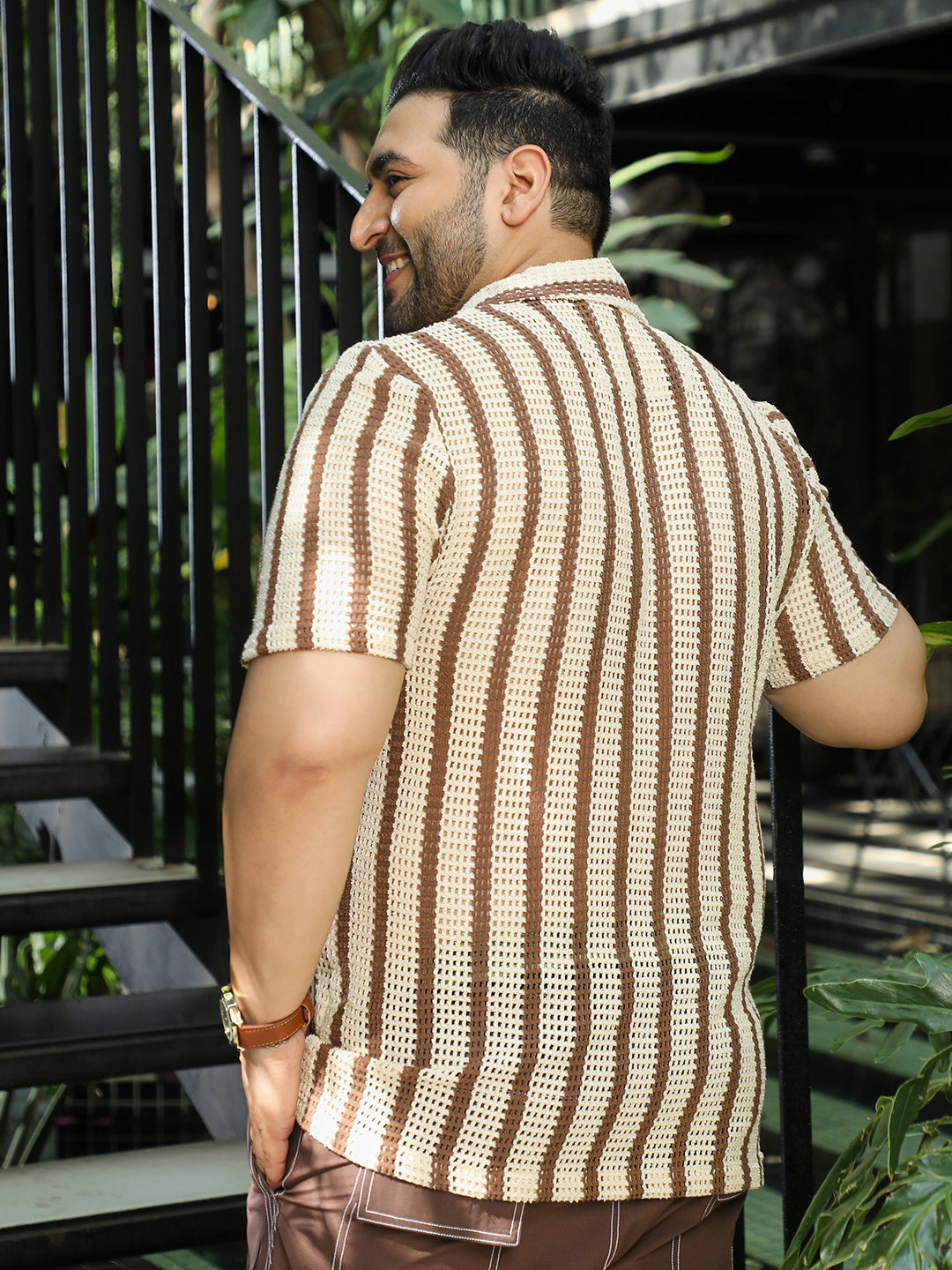 Men Off White Striped Shirt