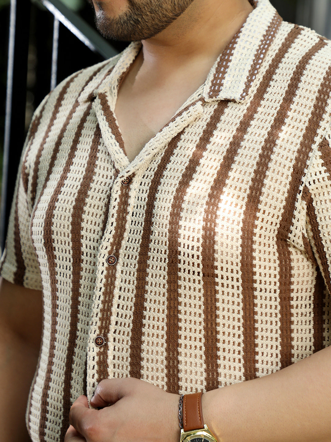 Men Off White Striped Shirt