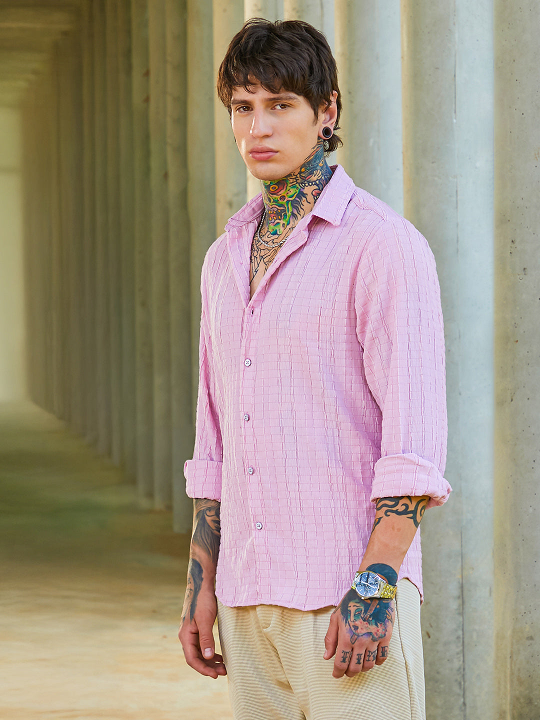 Men Rose Pink Crumble-Revival Shirt