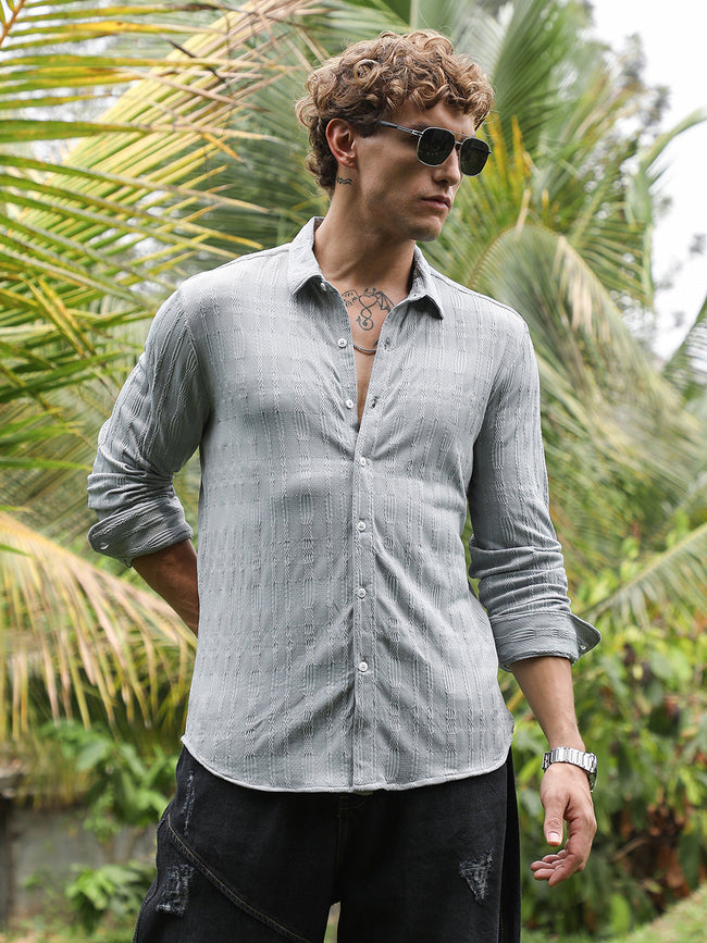 Men Coin Grey Braided-Knot Tactile Shirt