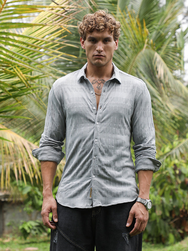 Men Coin Grey Braided-Knot Tactile Shirt