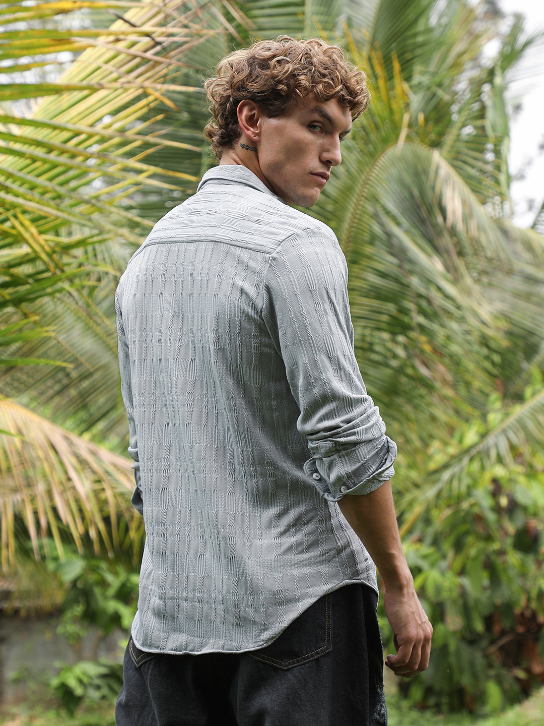 Men Coin Grey Braided-Knot Tactile Shirt