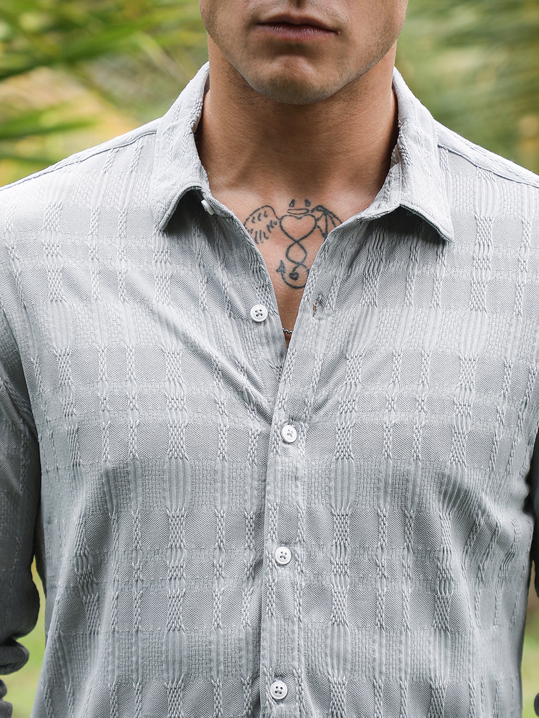 Men Coin Grey Braided-Knot Tactile Shirt