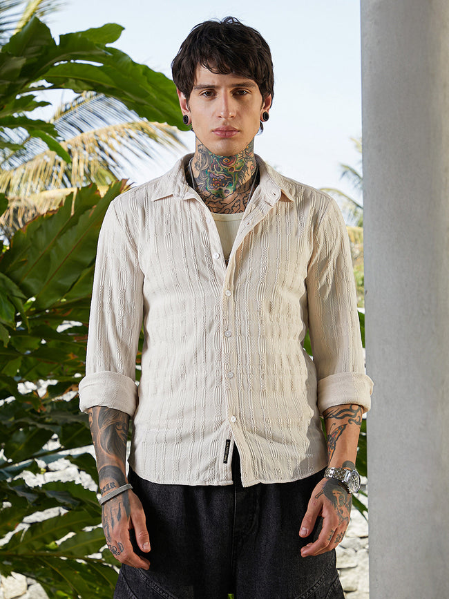 Men Saltbox Beige Braided-Knot Tactile Shirt