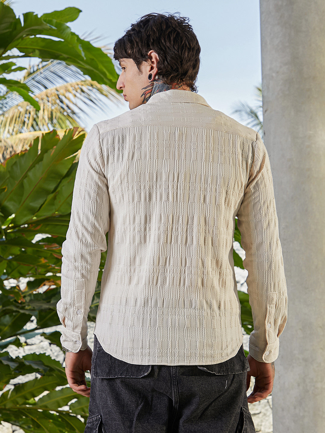 Men Saltbox Beige Braided-Knot Tactile Shirt