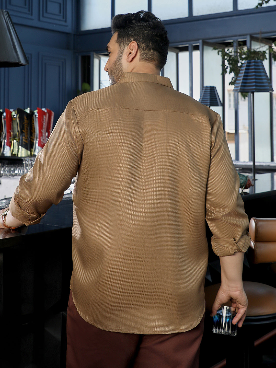 Men Brown Self Design Shirt