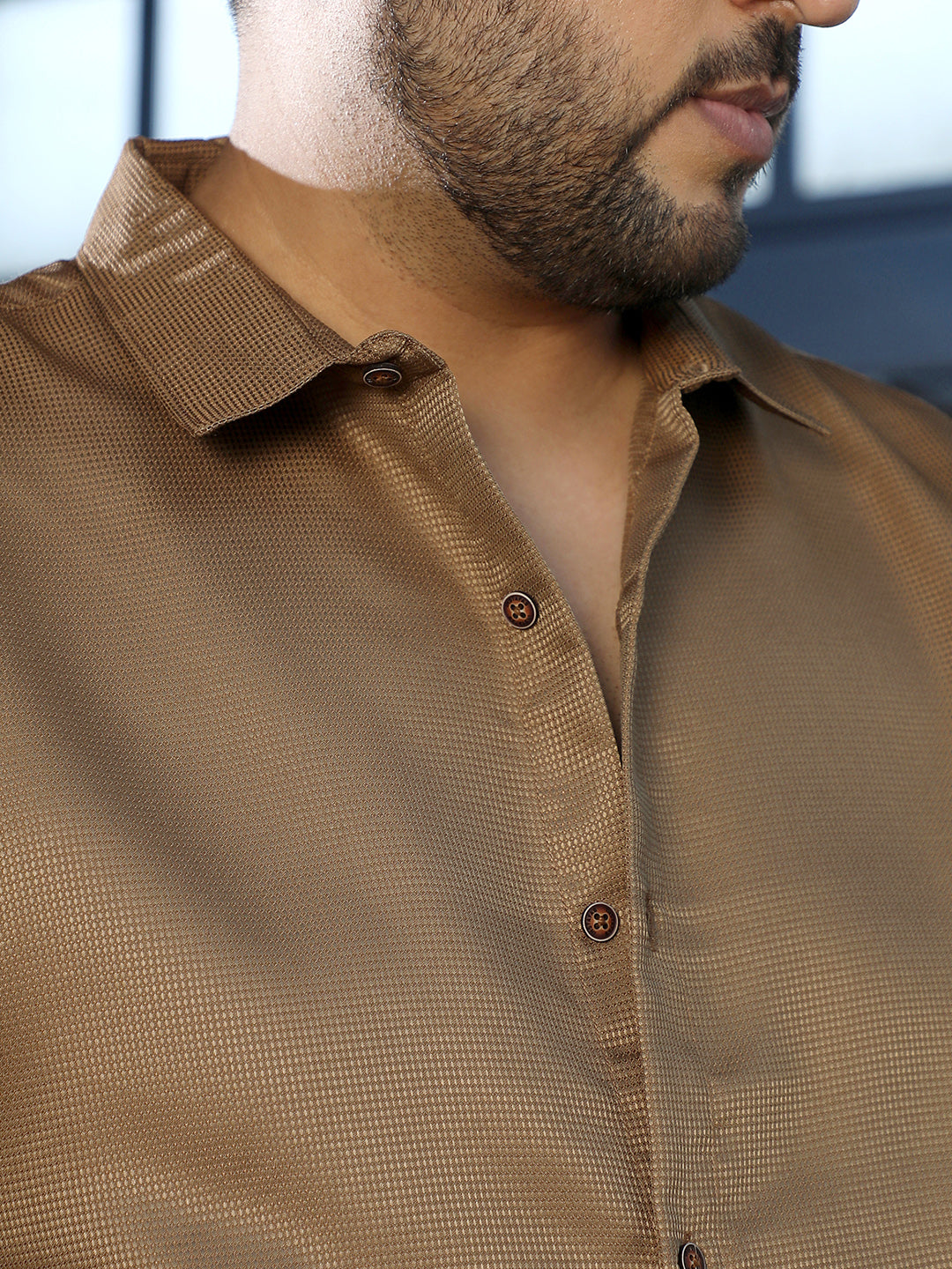 Men Brown Self Design Shirt