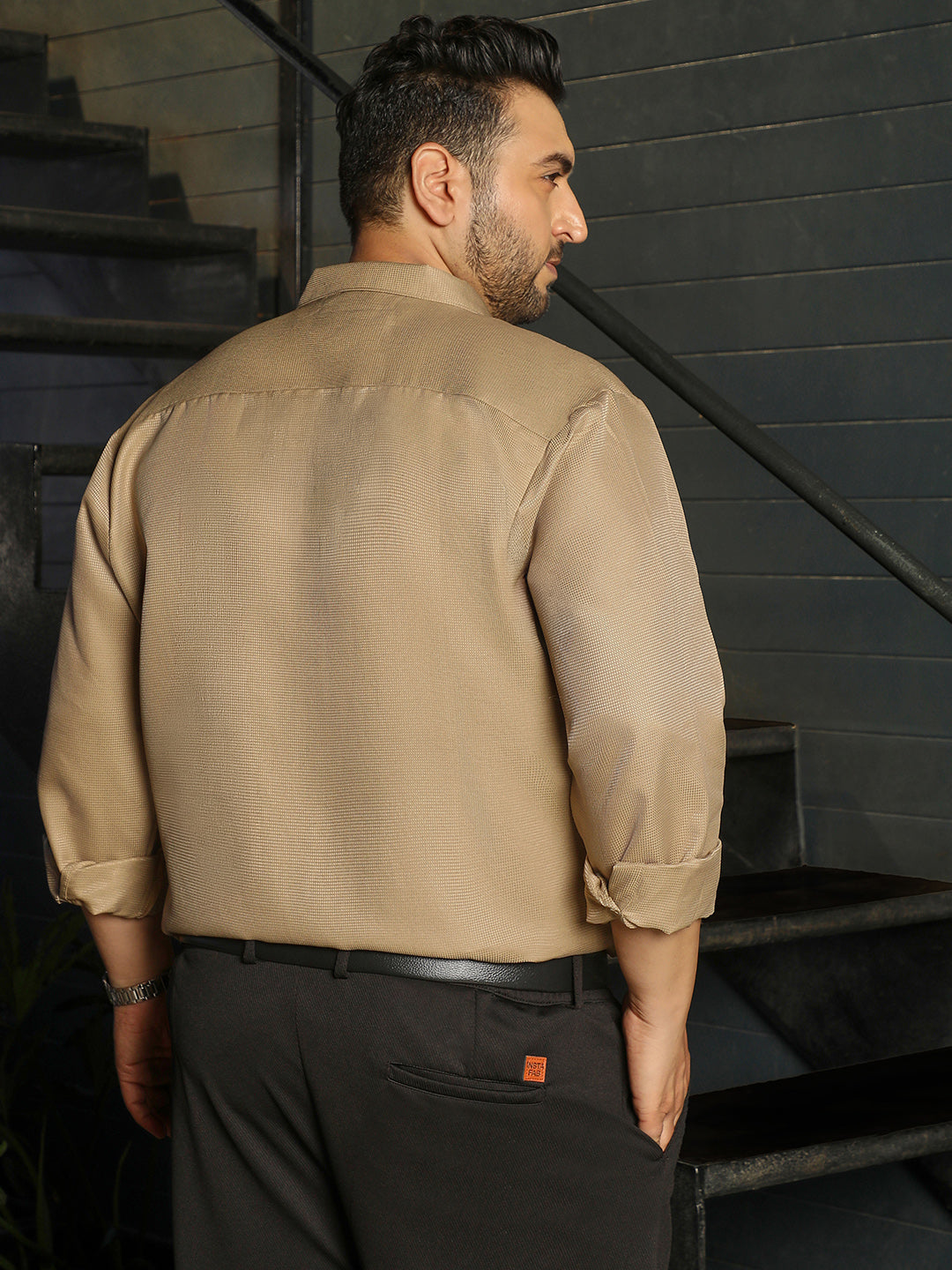 Men Khaki Self Design Shirt