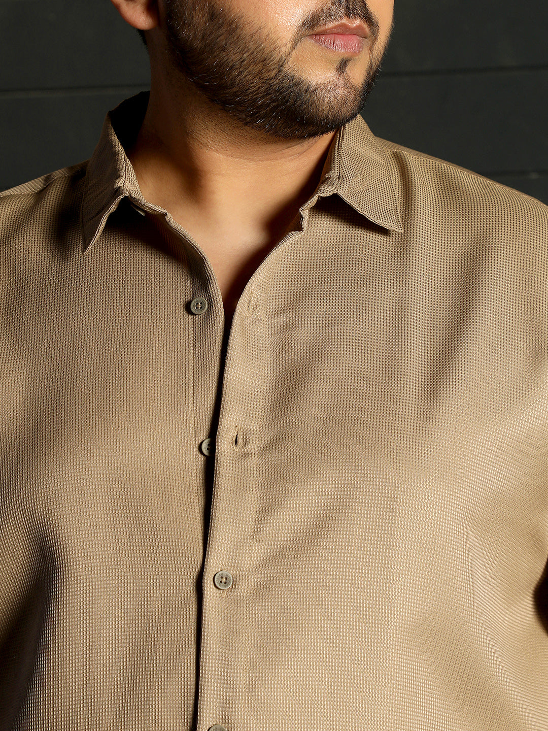 Men Khaki Self Design Shirt
