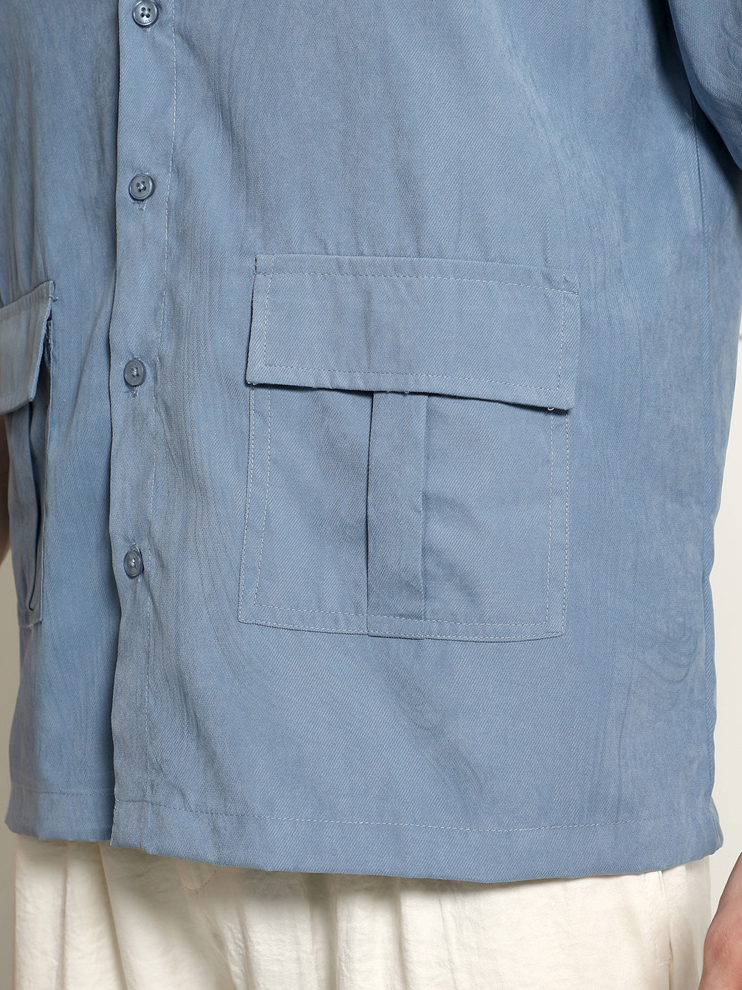 Men Blue Cuban Collar Relaxed Fit Shirt