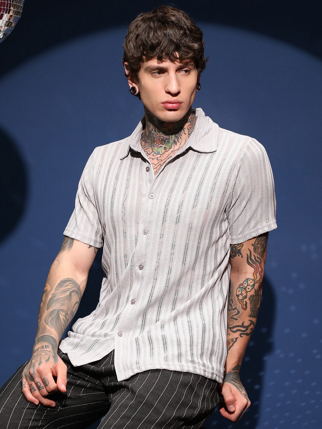 Men Cloud Grey Ridge Knit Shirt
