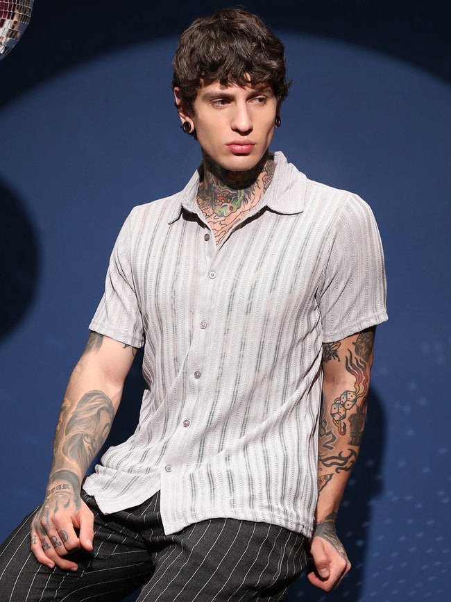 Men Cloud Grey Ridge Knit Shirt