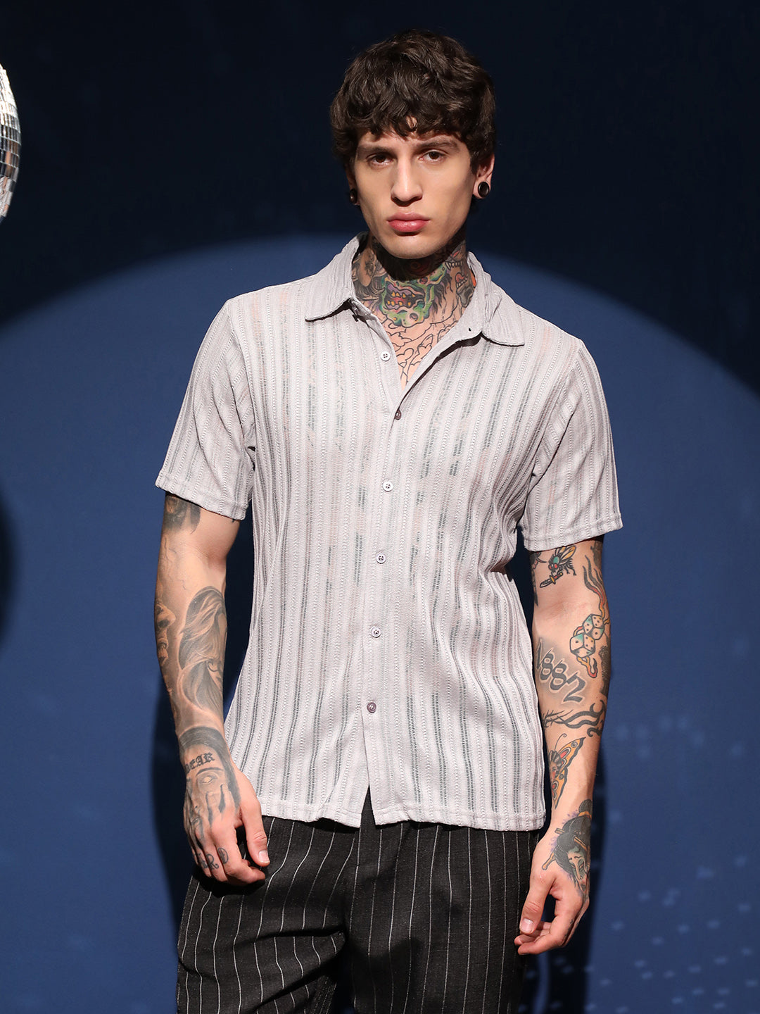 Men Cloud Grey Ridge Knit Shirt