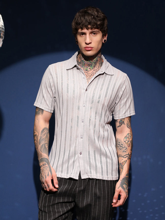 Men Cloud Grey Ridge Knit Shirt