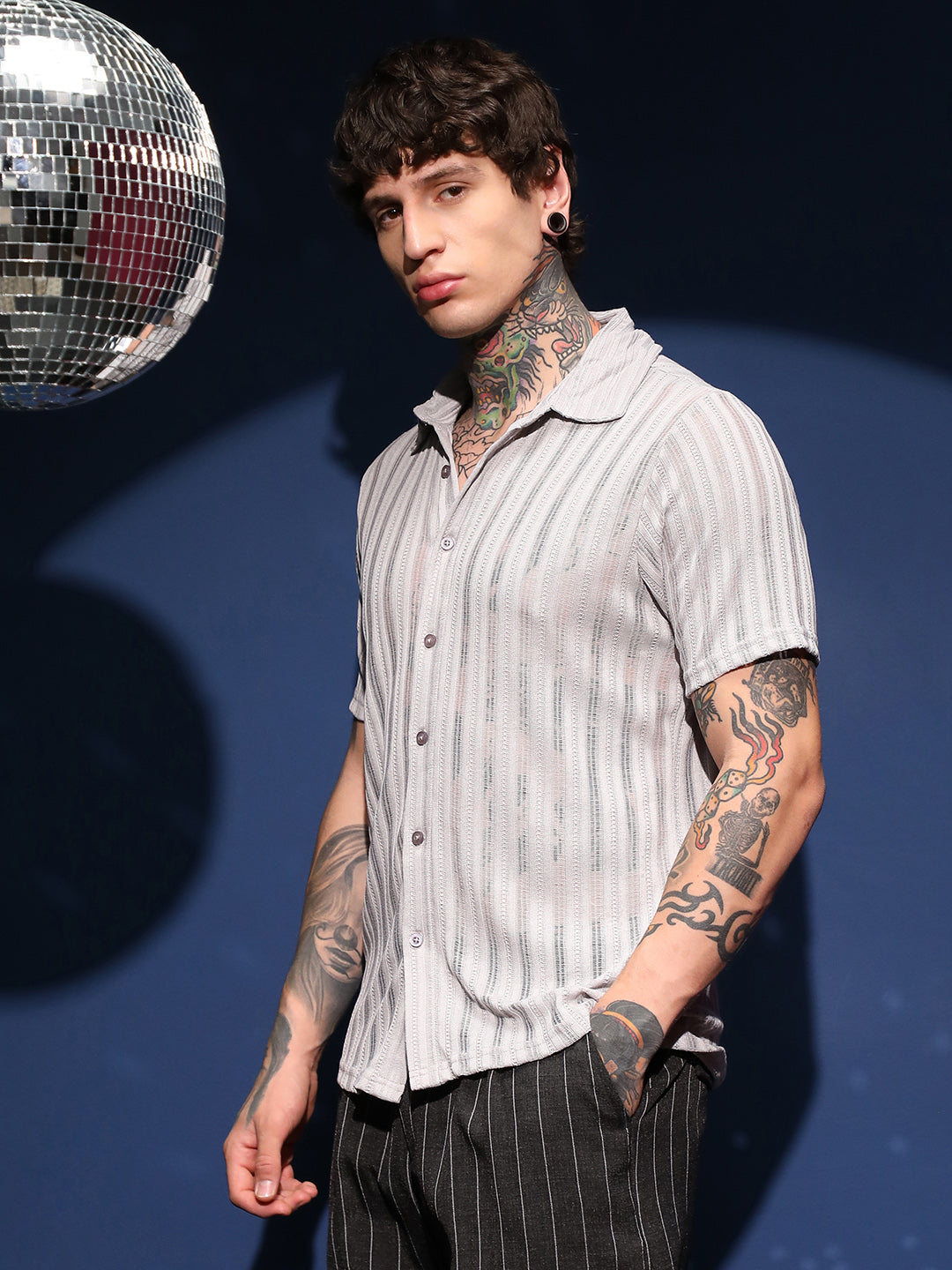 Men Cloud Grey Ridge Knit Shirt