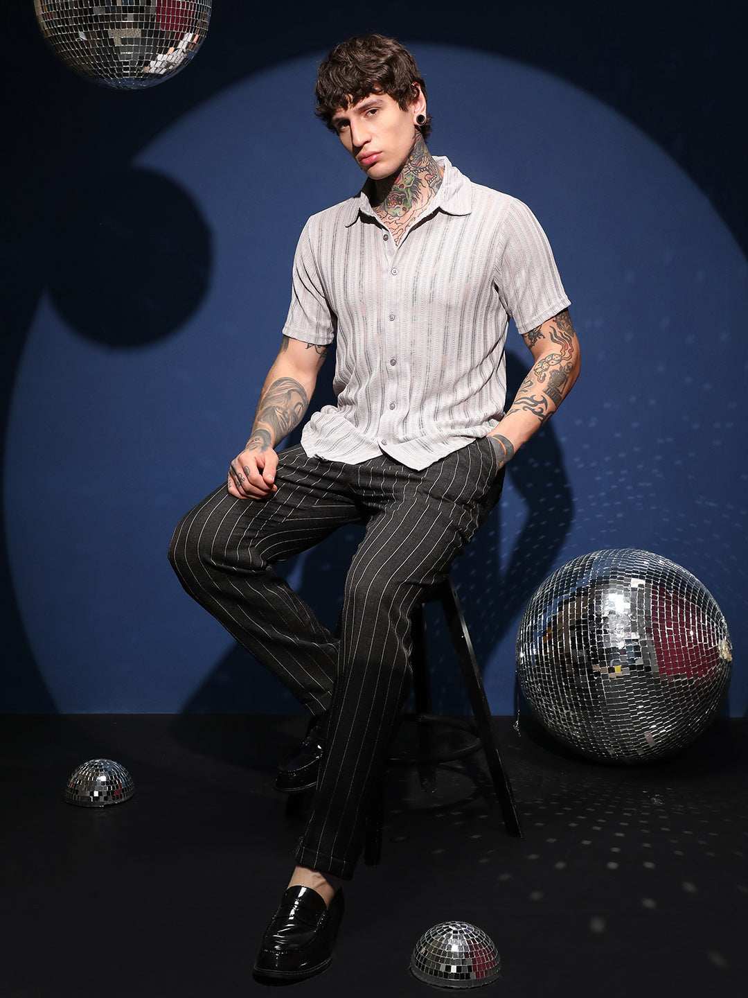 Men Cloud Grey Ridge Knit Shirt