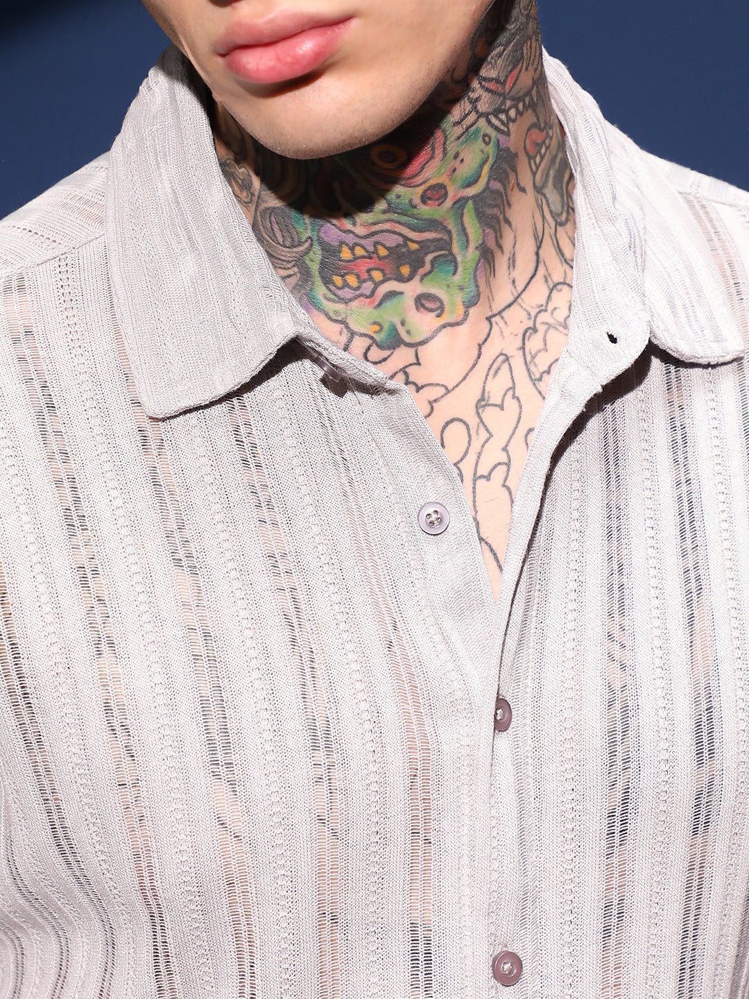 Men Cloud Grey Ridge Knit Shirt