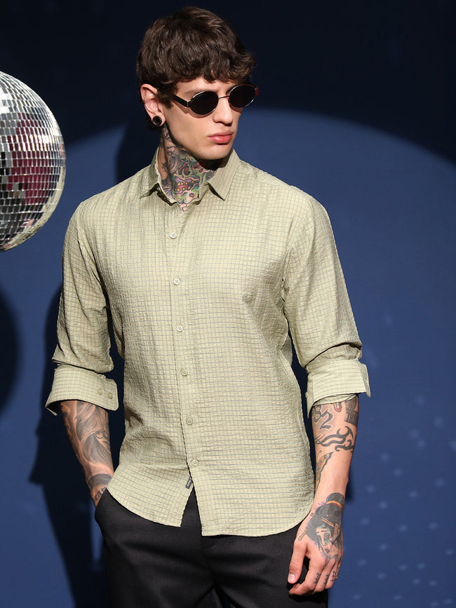 Men Light Pistachio Grid-Tactura Shirt