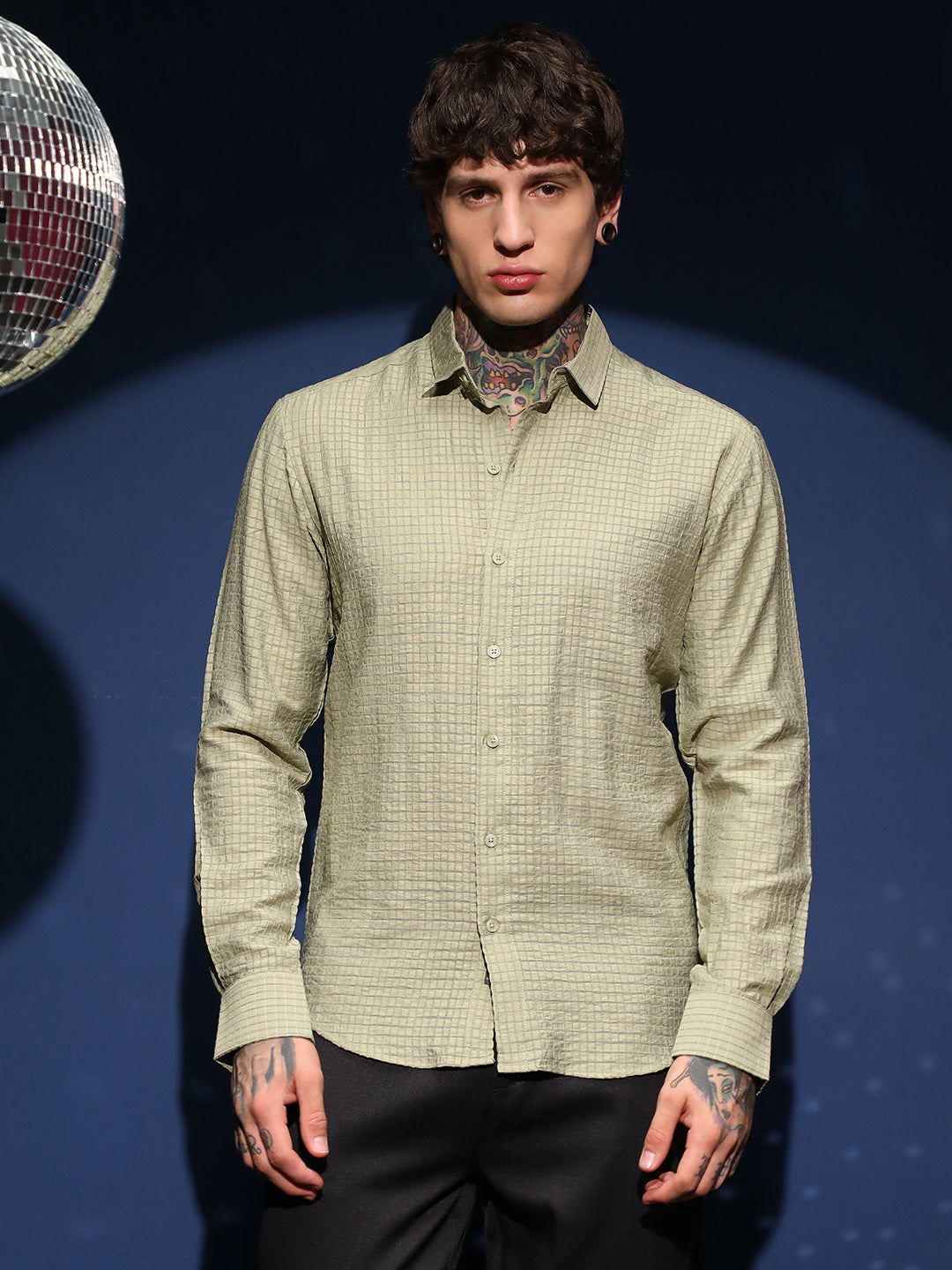 Men Light Pistachio Grid-Tactura Shirt