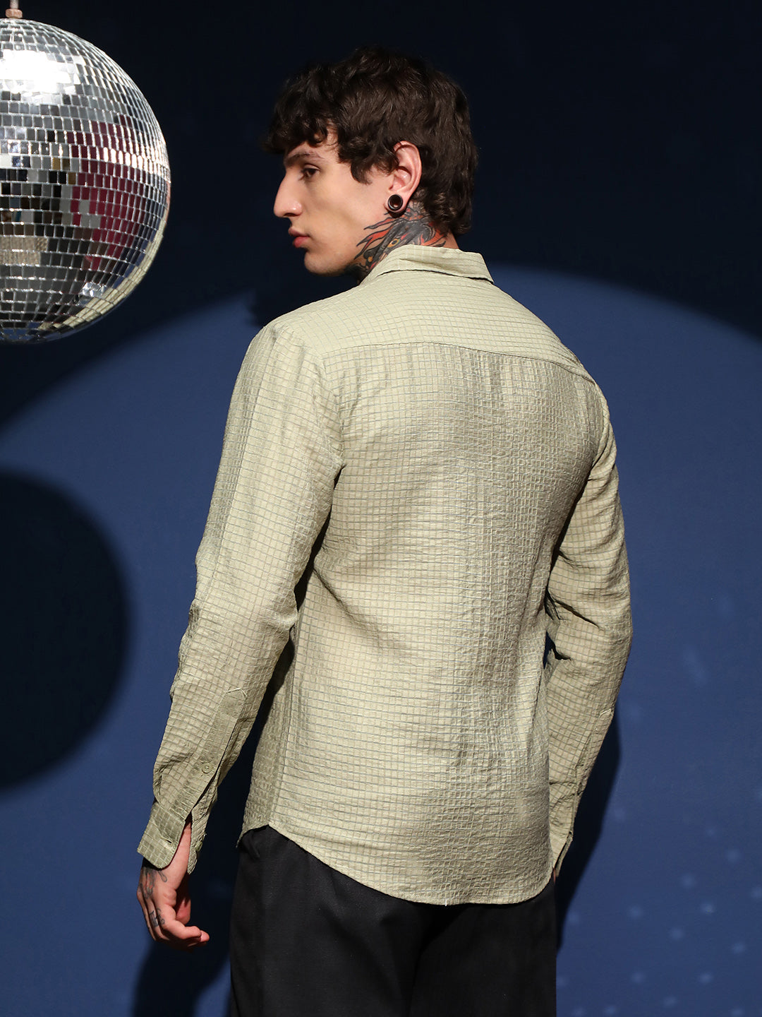Men Light Pistachio Grid-Tactura Shirt