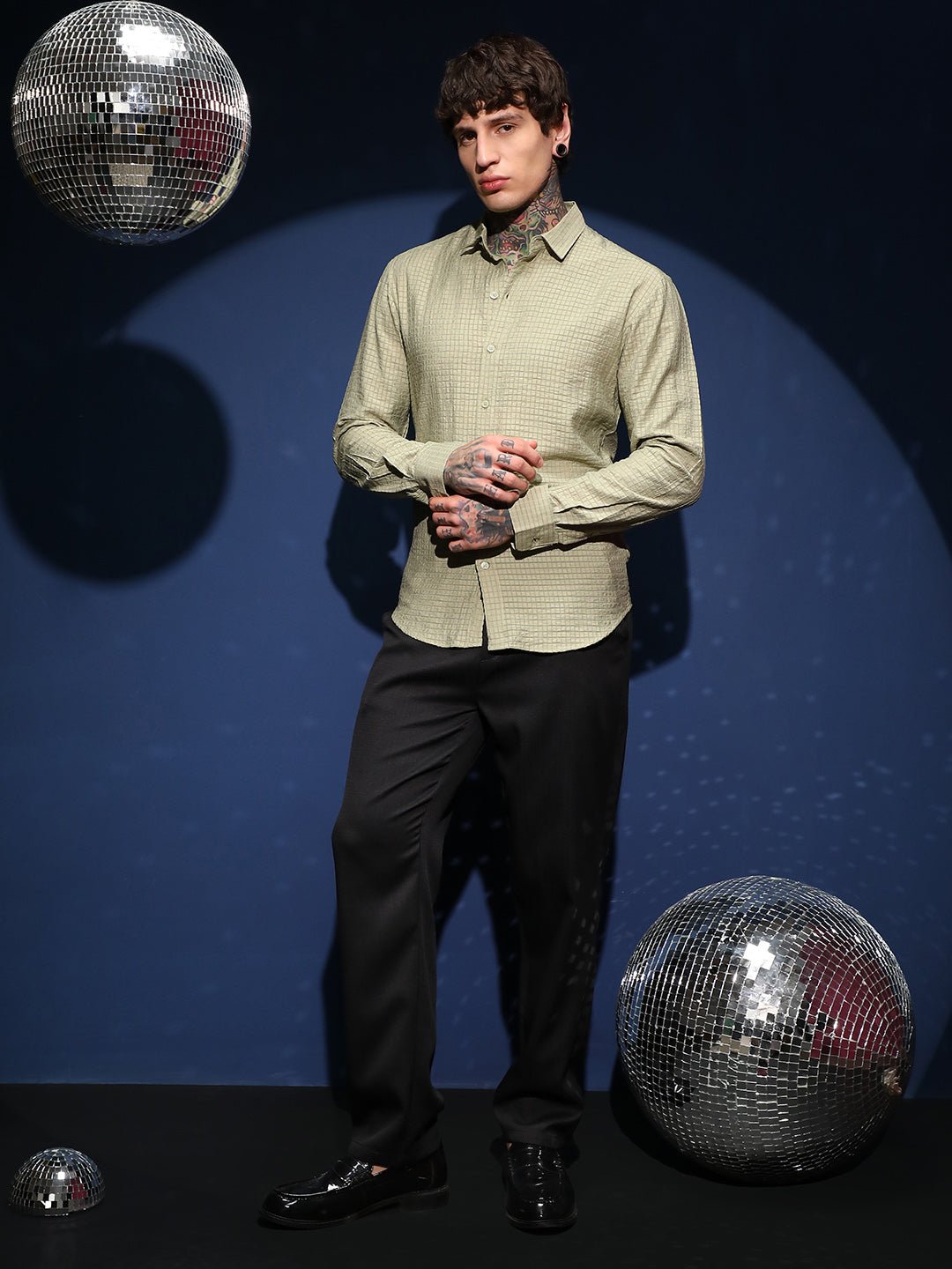 Men Light Pistachio Grid-Tactura Shirt