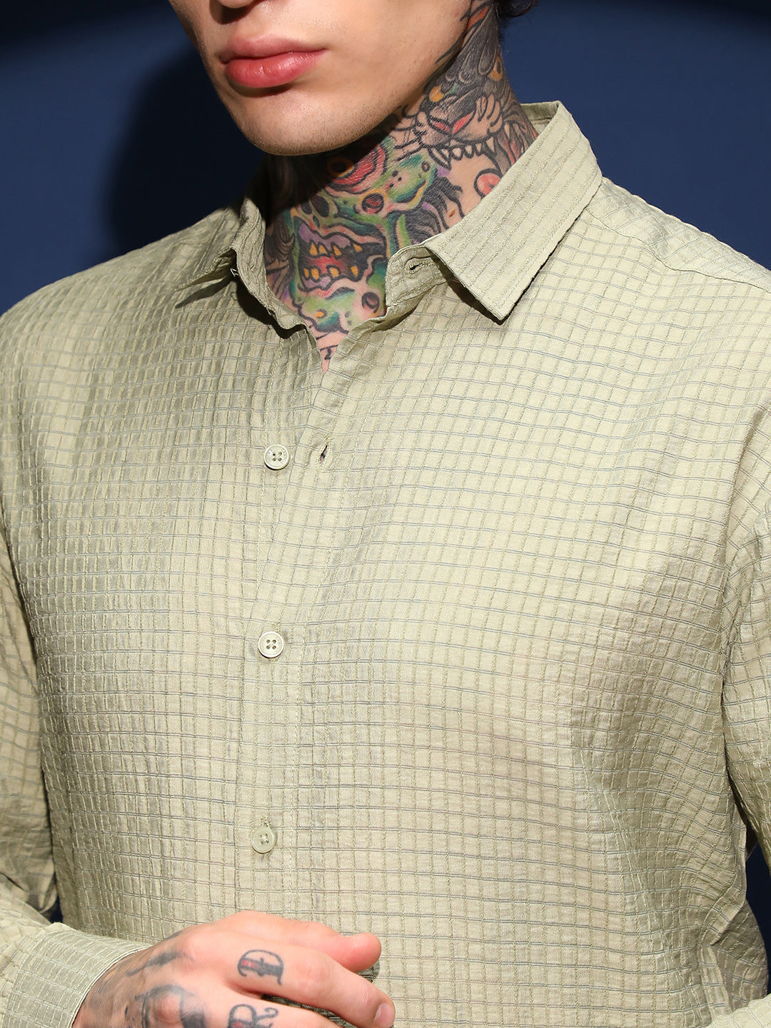 Men Light Pistachio Grid-Tactura Shirt