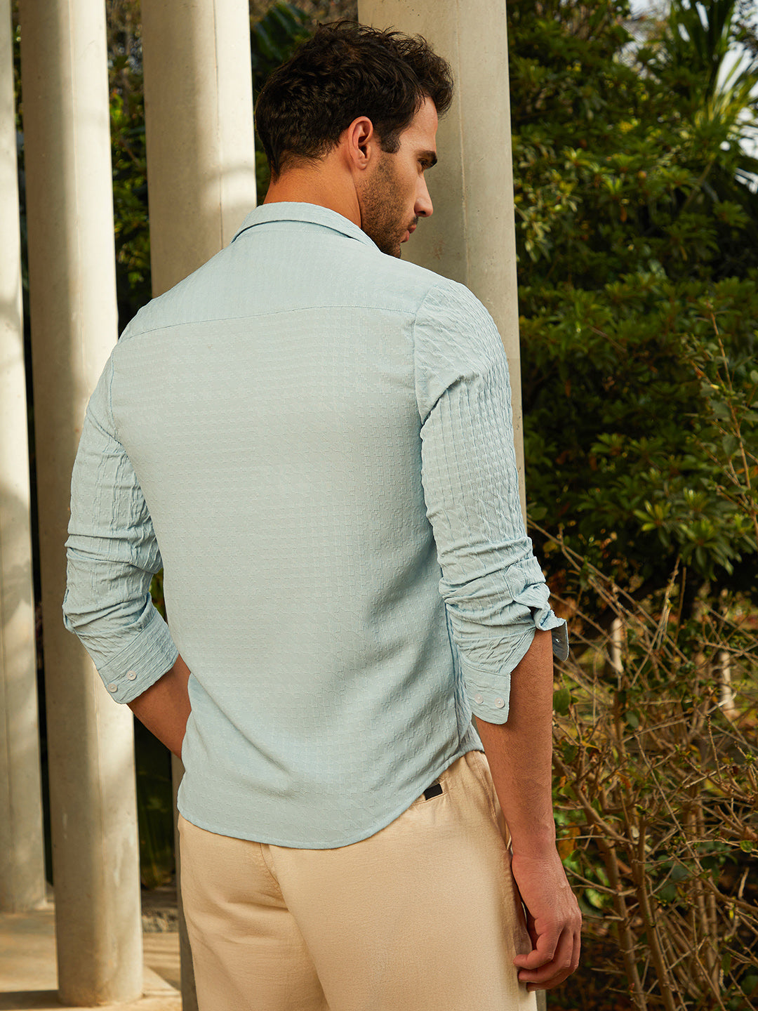 Men Baby Blue Tactile-Houndstooth Shirt