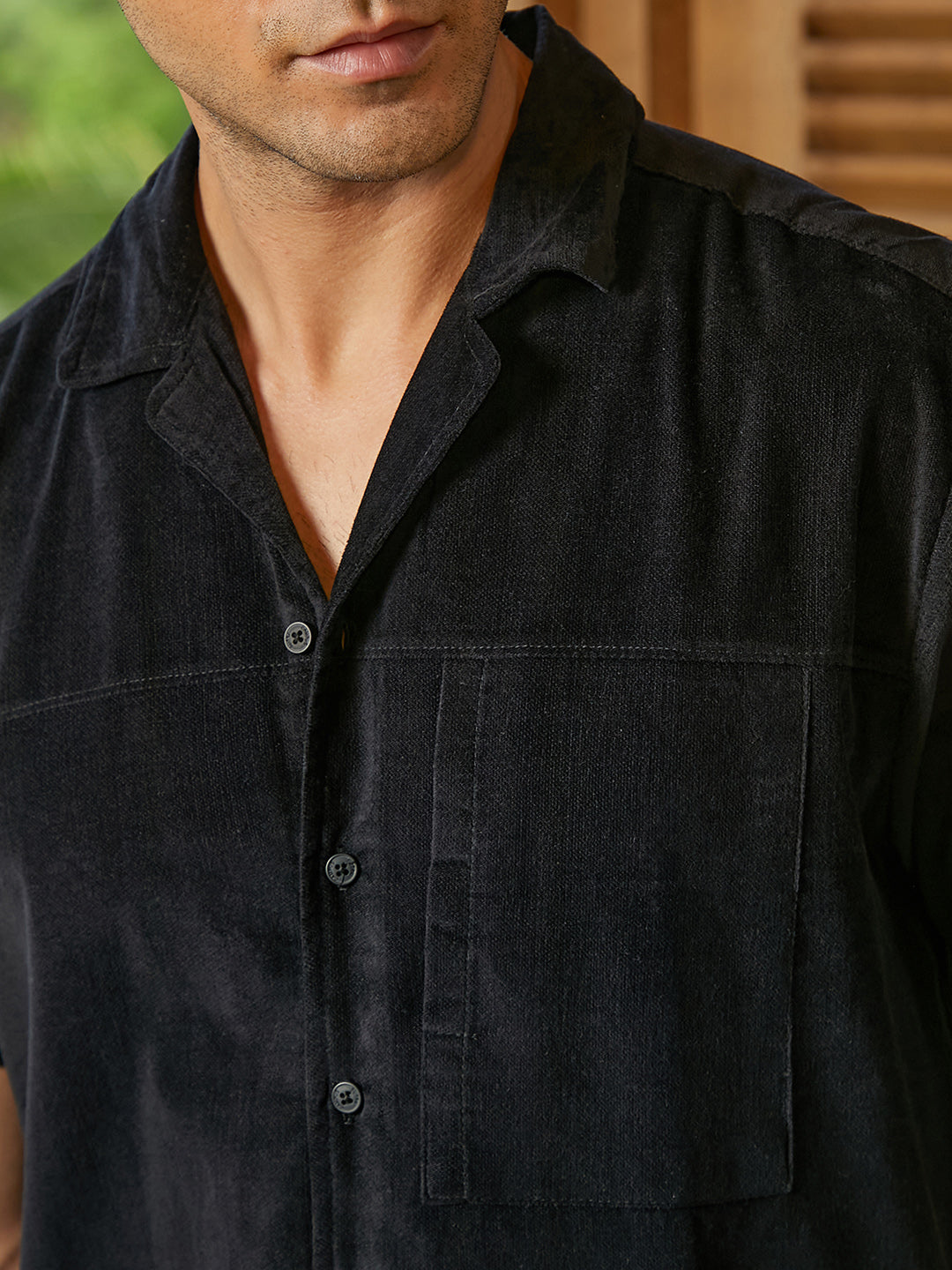Men Onyx Black Cuban Panelled Shirt