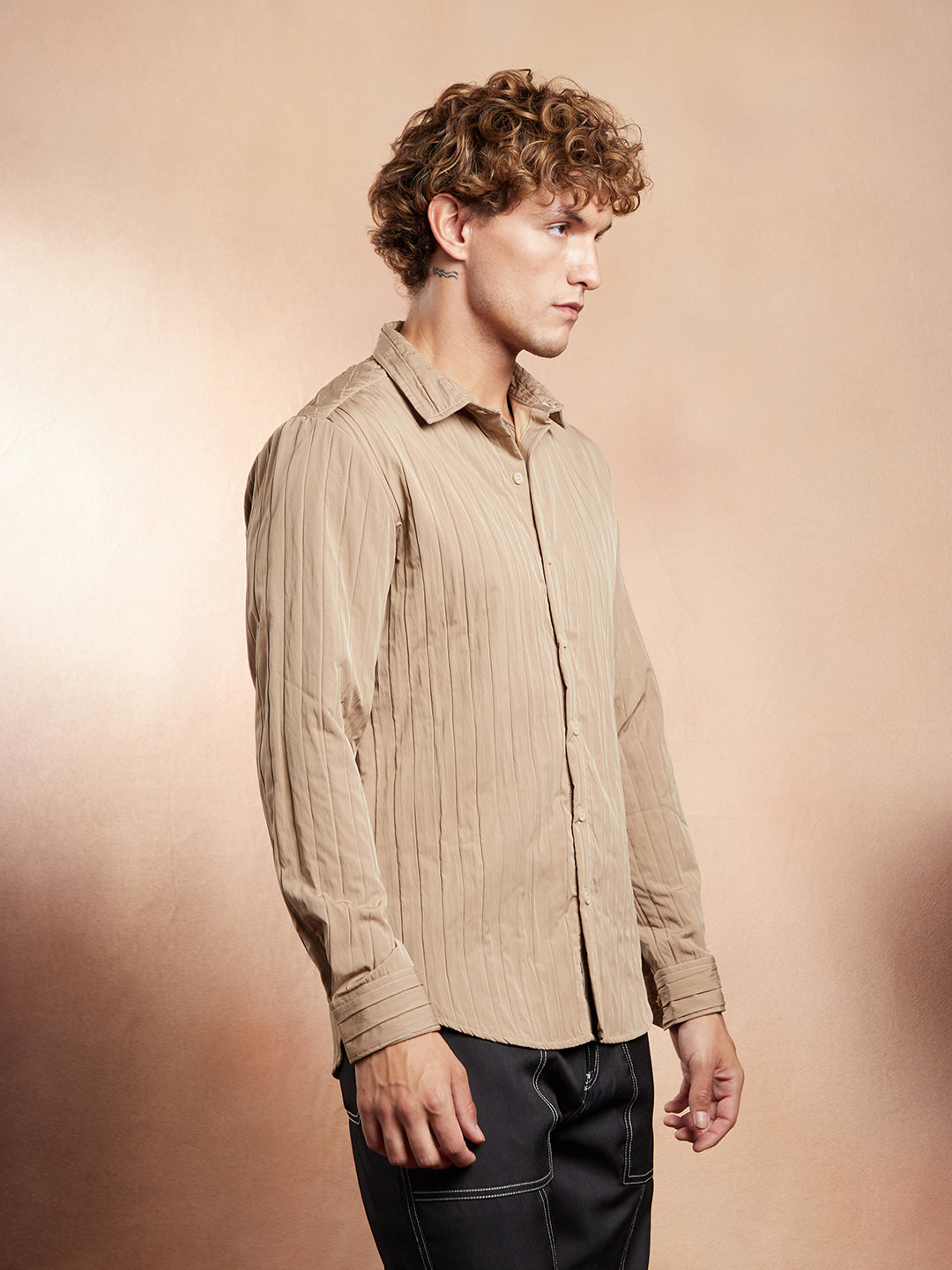 Men Sand Beige Quilt-Tactile Shirt
