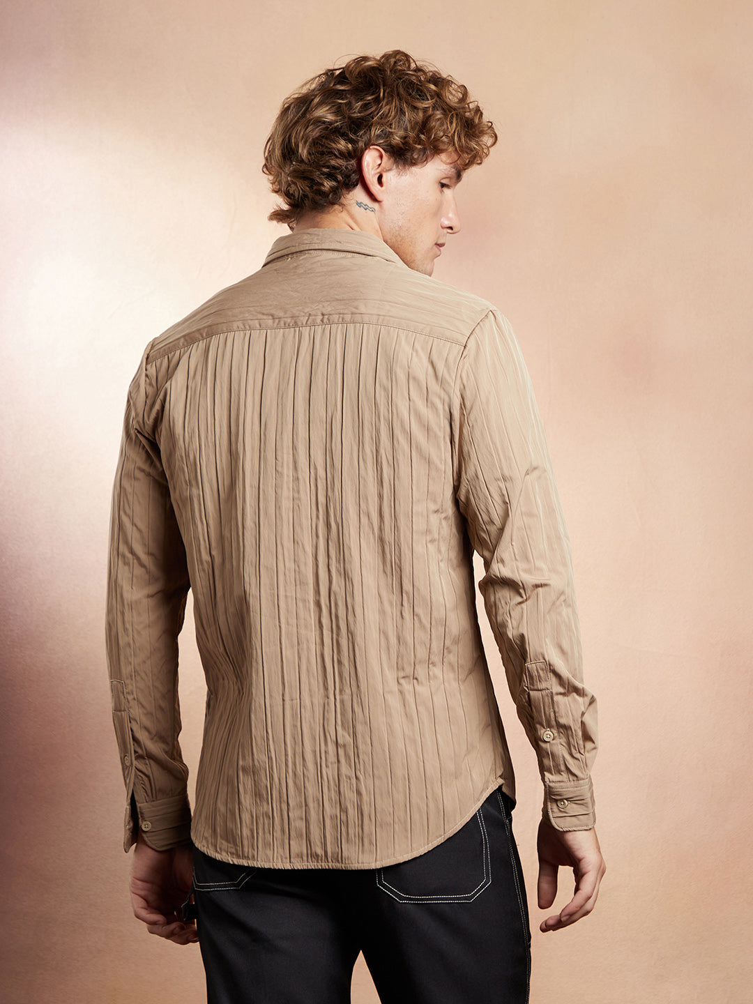 Men Sand Beige Quilt-Tactile Shirt