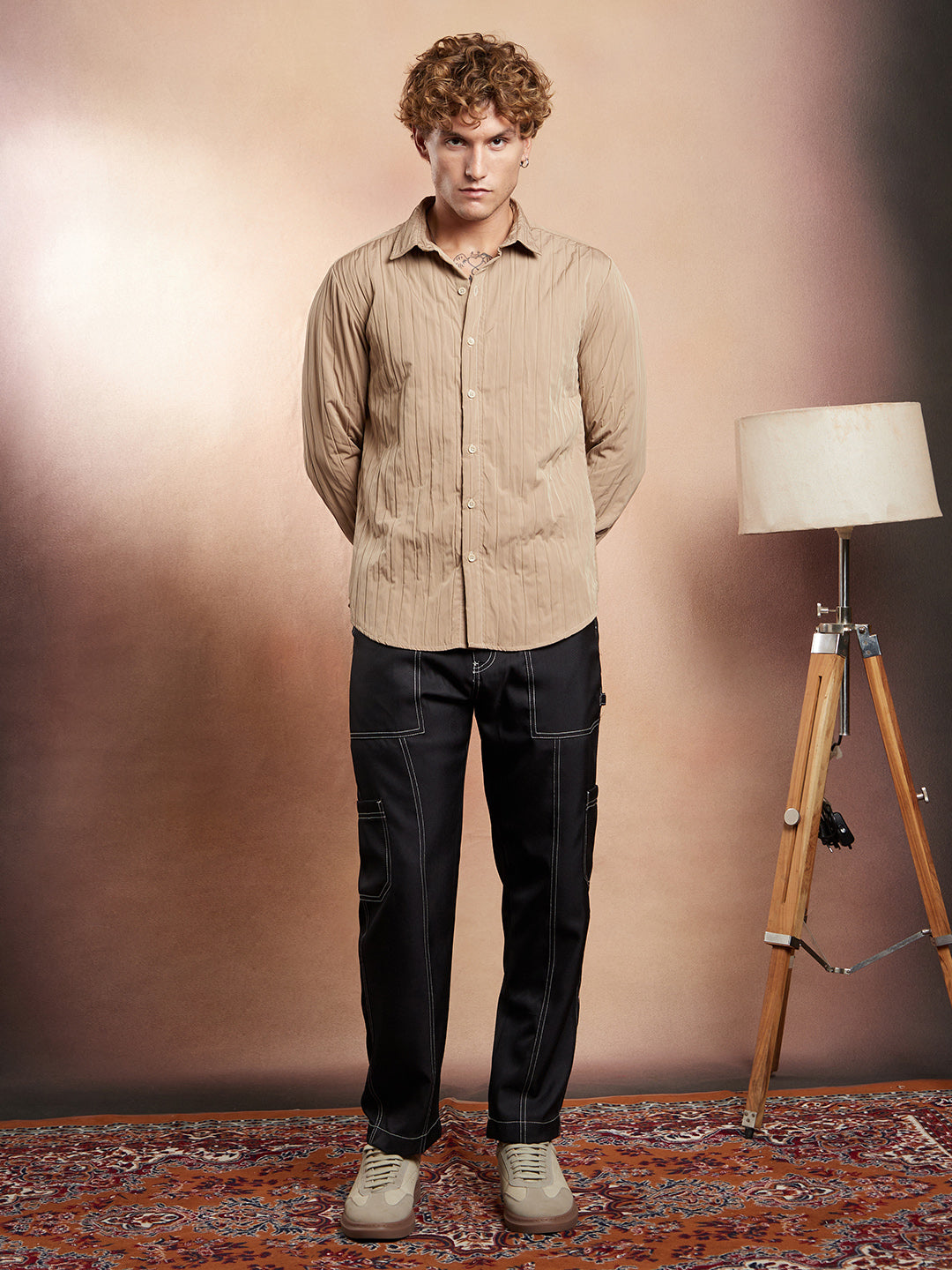 Men Sand Beige Quilt-Tactile Shirt