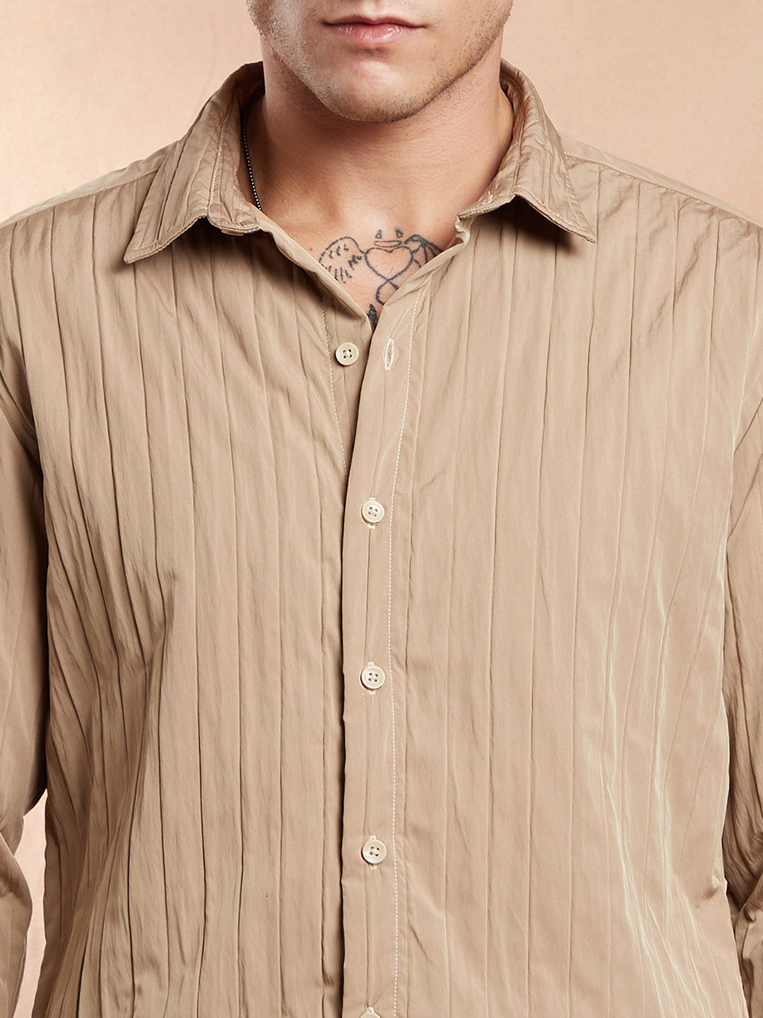 Men Sand Beige Quilt-Tactile Shirt