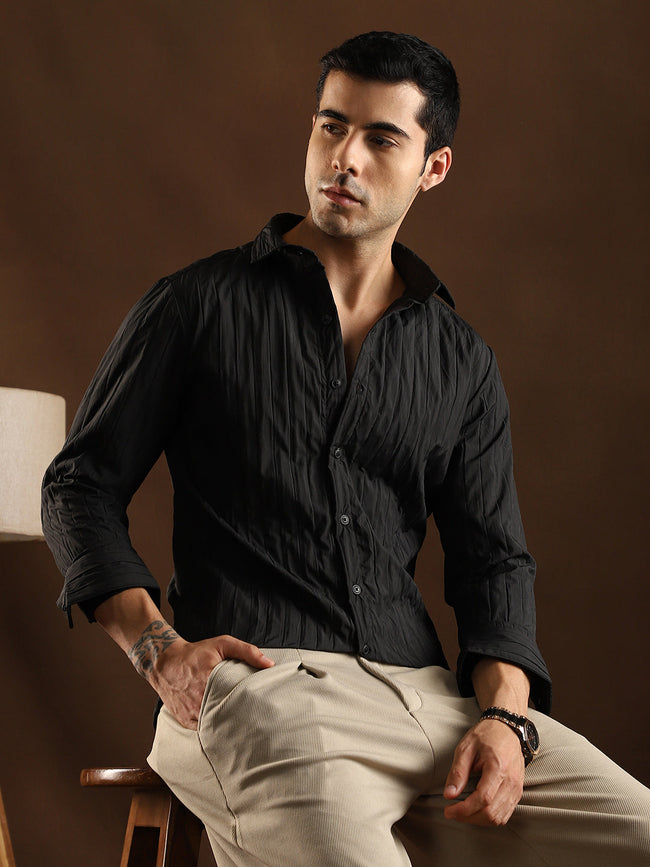 Men Onyx Black Quilt-Tactile Shirt