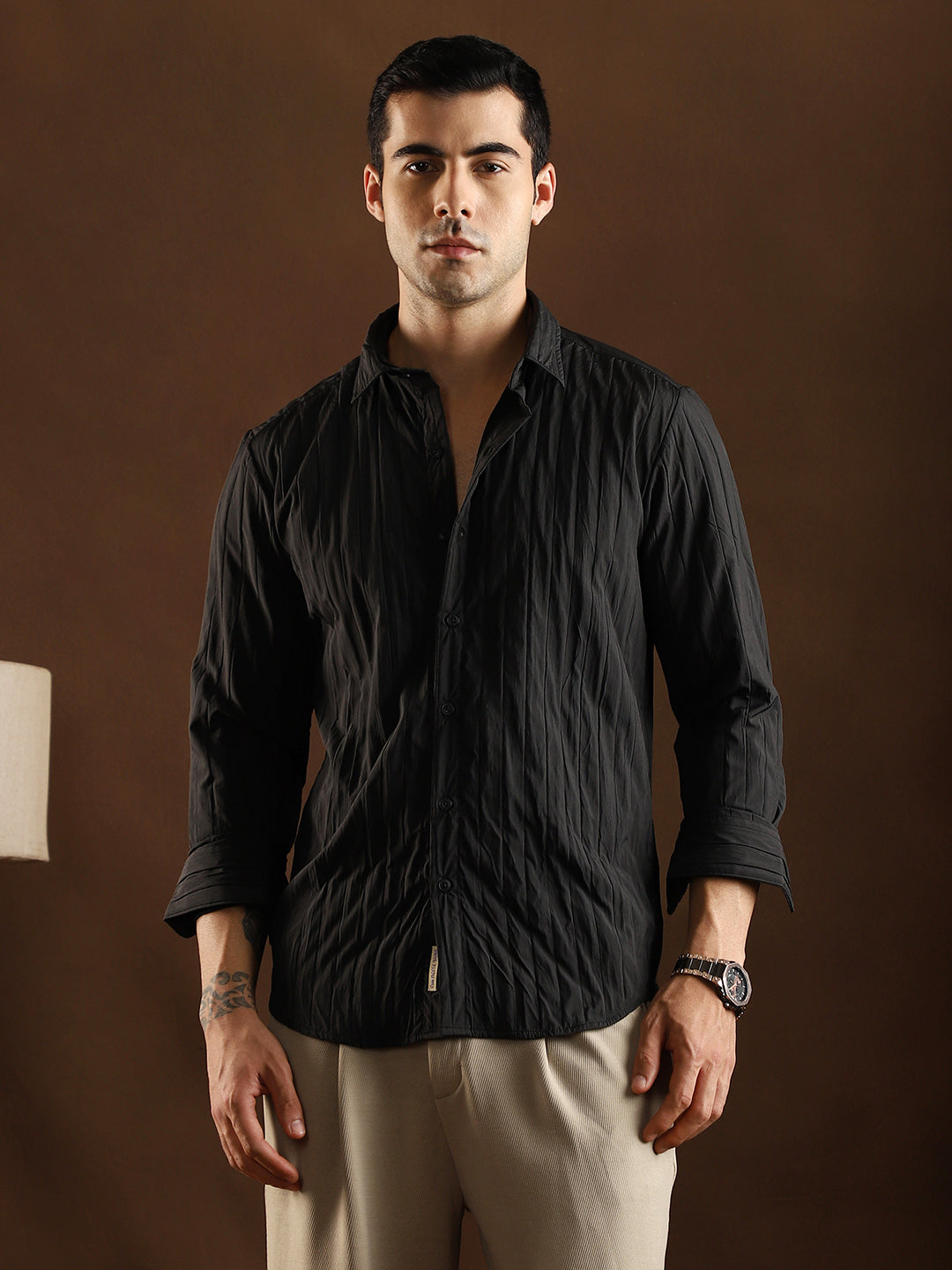 Men Onyx Black Quilt-Tactile Shirt